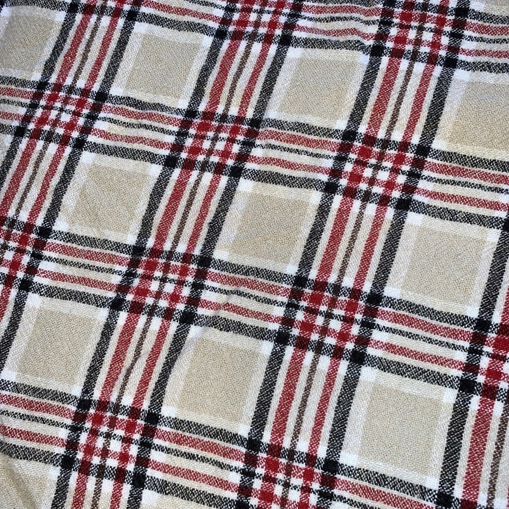Plaid Linen Blend Button Up Top Women's Size L Tan Red Long Sleeve Susan Graver - Picture 7 of 7